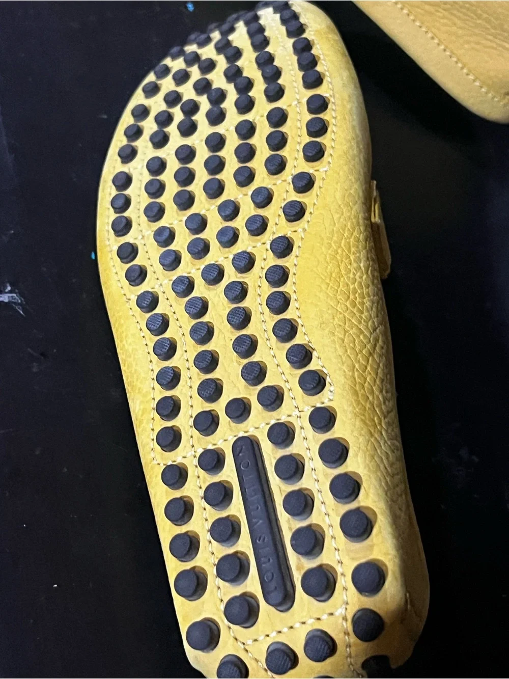 Louis Vuitton Yellow Pebbled Leather Driving Moccasins with Black Rubber Studs
